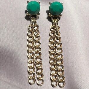 Elegant Gold and Green Chain Earrings